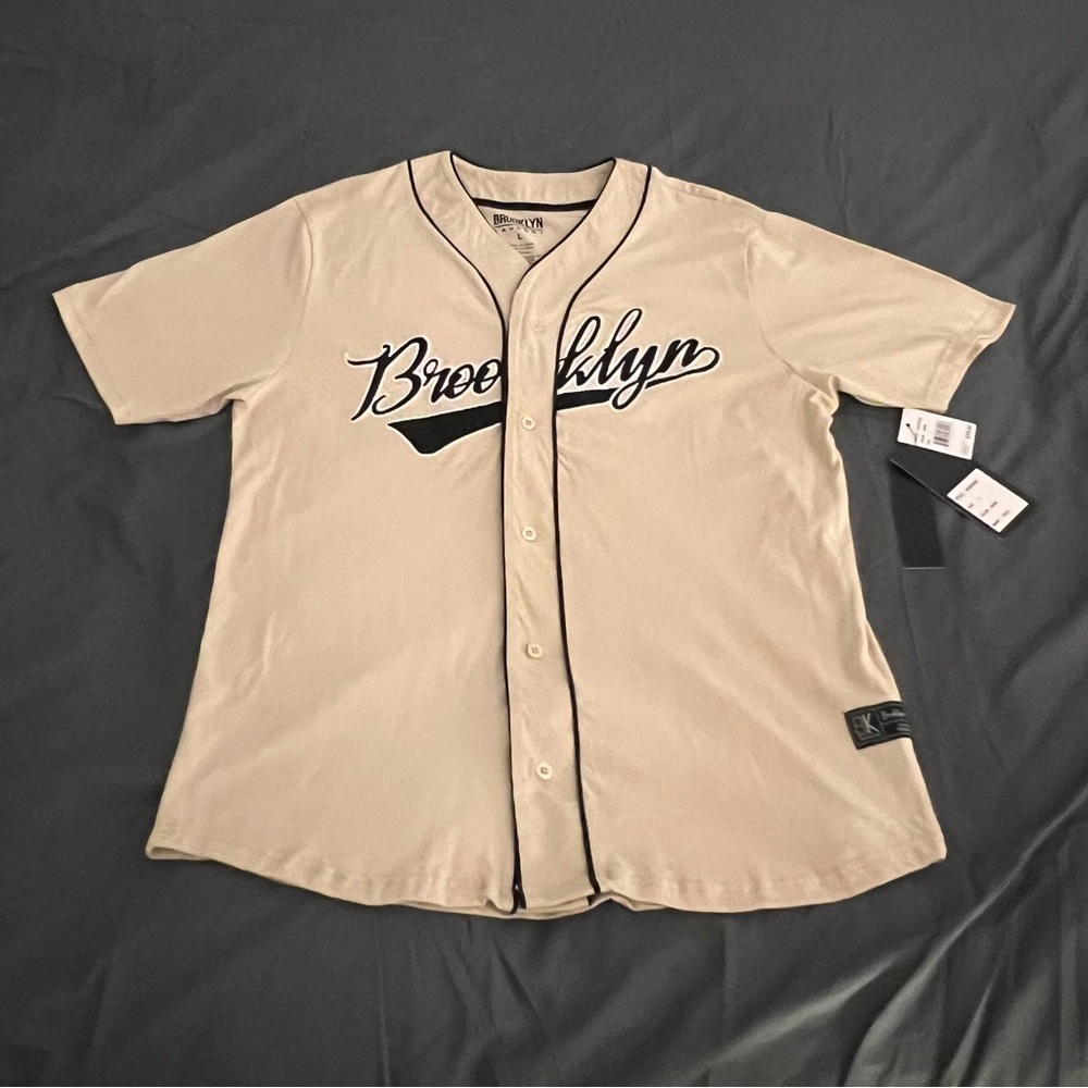Brooklyn Beige button down Baseball Jersey New